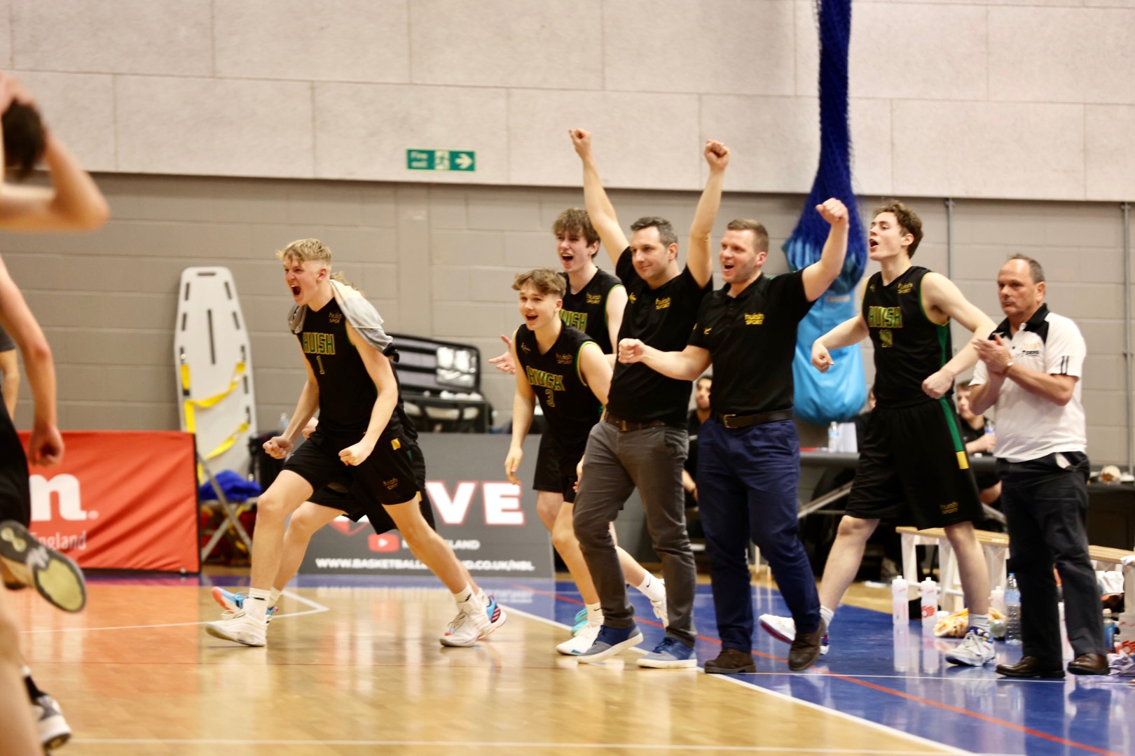 Huish celebrate following the win