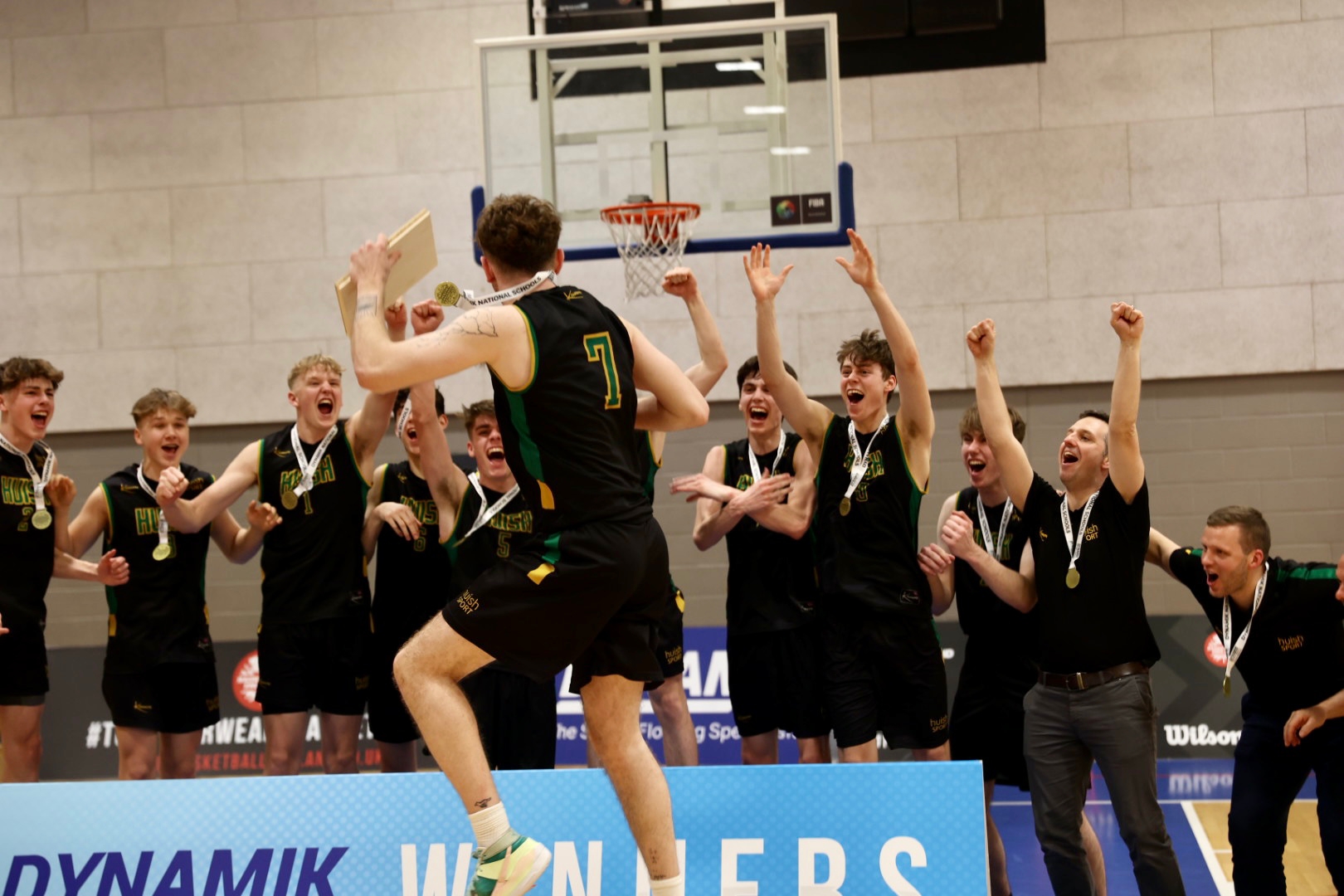 Huish celebrate following the win